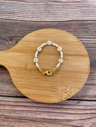 14K Gold Filled Bracelet - White Daisy