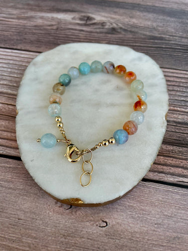 14K Gold Filled Adult Bracelet - Light Blue Agate