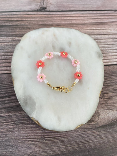 14K Gold Filled Floral Bracelet - Ceylon Pink + Coral