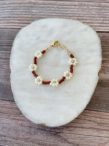 14K Gold Filled Floral Bracelet - Matte Rust + Ivory