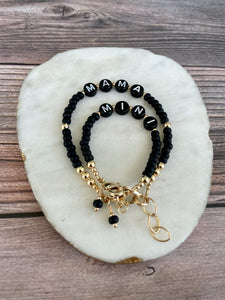 14K Gold Filled Bracelet Set - Mama + Mini (Black and Gold)