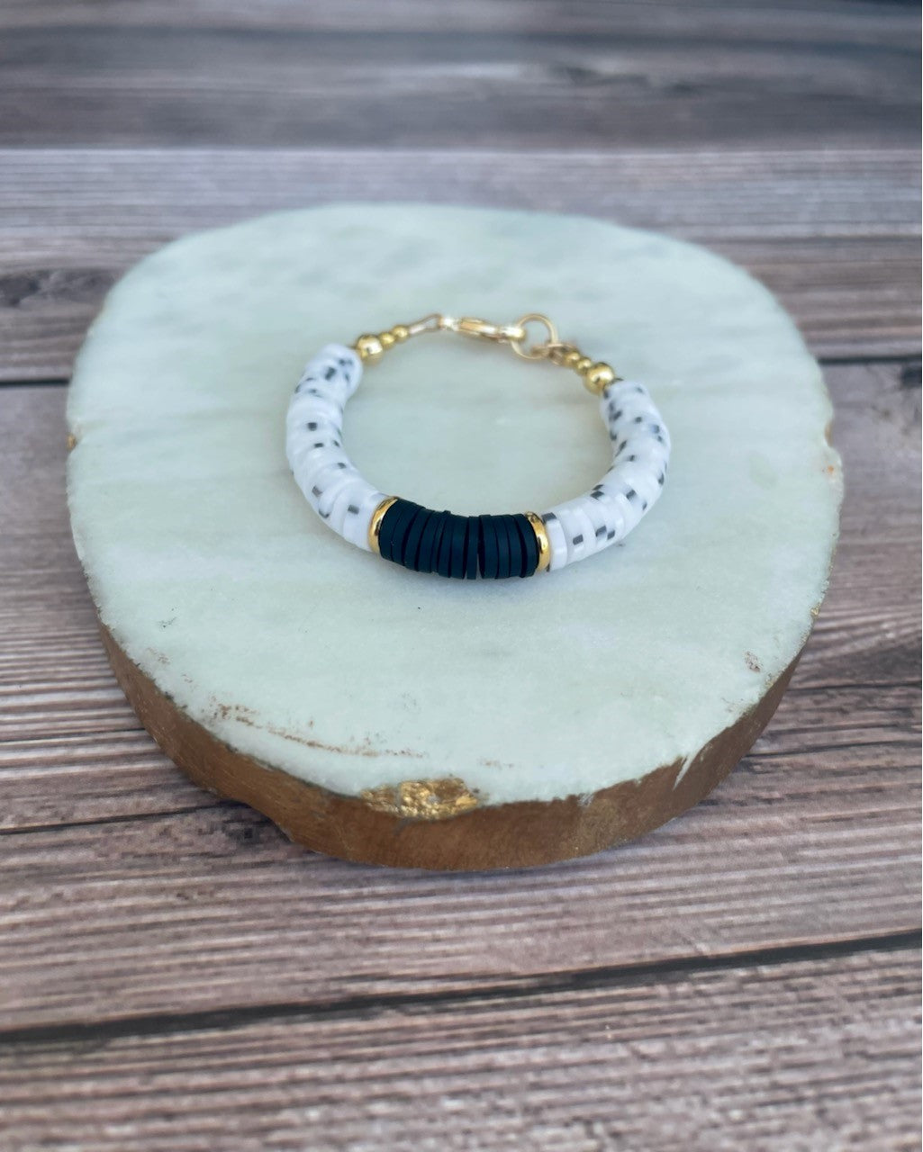 14K Gold Heishi - Black + White Speckled