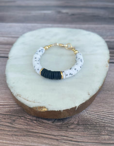 14K Gold Heishi - Black + White Speckled